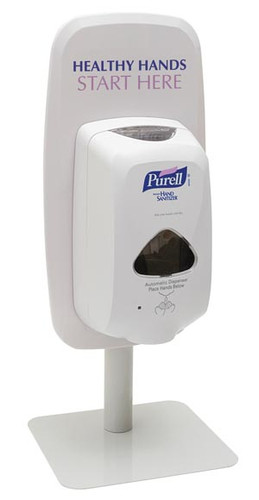 GOJO Table Top Stand with "Healthy Hands Start Here" Sign, Purell® TFX GOJO Table Top Stand with "Healthy Hands Start Here" Sign, Purell® TFX