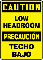 Bilingual OSHA Safety Sign - CAUTION: Low Headroom, 14" x 10", Pack/10