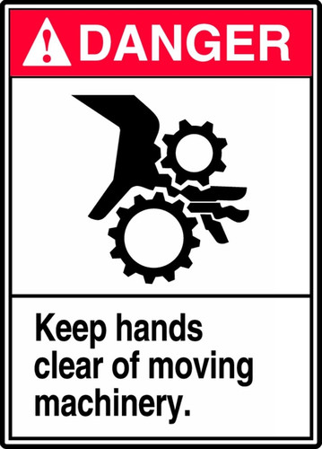 ANSI Danger Safety Sign - Keep Hands Clear Of Moving Machinery, 14" x 10", Pack/10