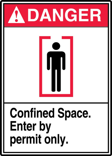 ANSI Safety Sign - DANGER: Confined Space - Enter By Permit Only, 14" x 10", Pack/10