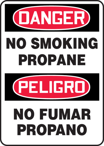 Bilingual OSHA Safety Sign - DANGER: No Smoking - Propane, 14" x 10", Pack/10
