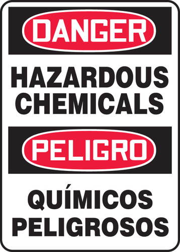 OSHA Danger Bilingual Safety Sign: Hazardous Chemicals / Químicos Peligrosos, 14" x 10", Pack/10