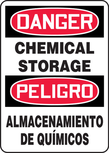 OSHA Danger Bilingual Safety Sign: Chemical Storage, 14" x 10", Pack/10
