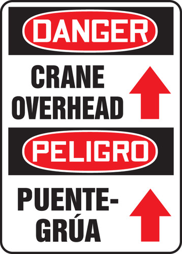 Bilingual OSHA Safety Sign - DANGER: Crane Overhead, 14" x 10", Pack/10