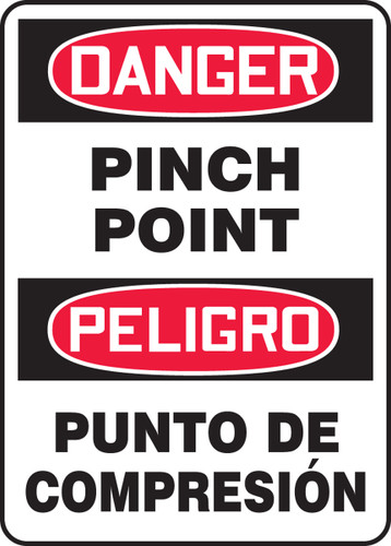 Bilingual OSHA Safety Sign - DANGER: Pinch Point, 14" x 10", Pack/10