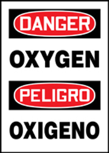 Bilingual OSHA Safety Sign - DANGER: Oxygen, 14" x 10", Pack/10