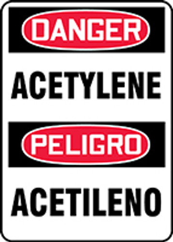 Bilingual OSHA Safety Sign - DANGER: Acetylene, 14" x 10", Pack/10