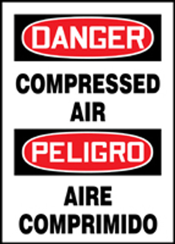 Bilingual OSHA Safety Sign - DANGER: Compressed Air, 14" x 10", Pack/10