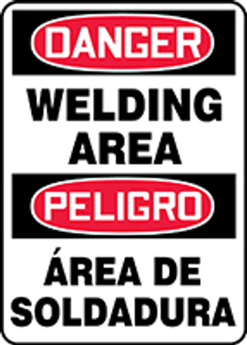 Spanish Bilingual OSHA Safety Sign - DANGER: Welding Area, 14" x 10", Pack/10 Spanish Bilingual OSHA Safety Sign - DANGER: Welding Area, 14" x 10", Pack/10