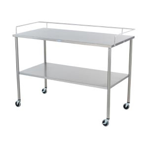 Blickman® Howard Instrument Table 30"W x 34"H x 26"D On 3" Casters, Brake, 3 Sided Guardrail