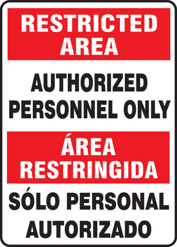 Bilingual Restricted Area Safety Sign: Authorized Personnel Only, 14" x 10", Pack/10