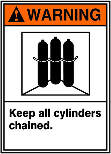 ANSI Warning Safety Sign: Keep All Cylinders Chained, 14" x 10", Pack/10