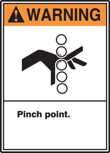 ANSI Warning Safety Sign: Pinch Point., 14" x 10", Pack/10