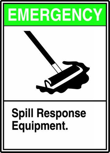 Safety Sign: Emergency - Spill Response Equipment, 14" x 10", Pack/10