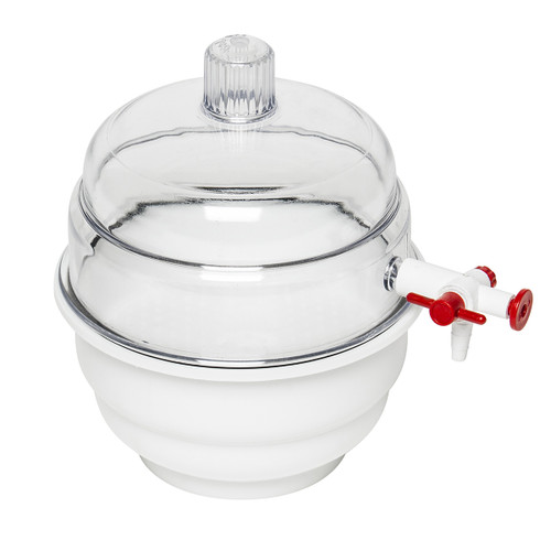 "SPACE SAVER" Polycarbonate Vacuum Desiccator with White Polypropylene Bottom, 09 cu. ft.