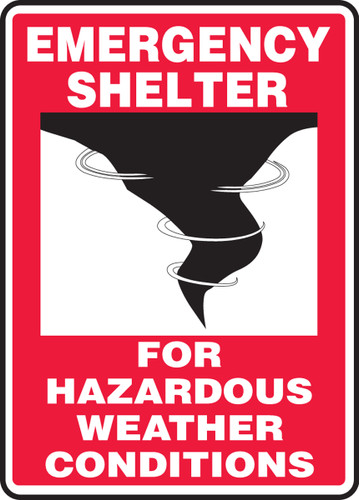 Emergency Shelter Signs: For Hazardous Weather Conditions, 14" x 10", Pack/10