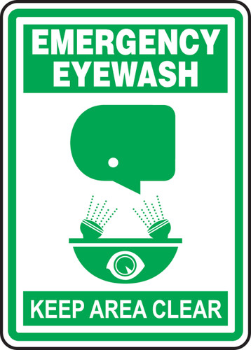 Safety Sign: Emergency Eyewash - Keep Clear, 14" x 10", Pack/10