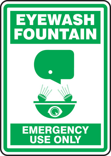 Safety Sign: Eyewash Fountain - Emergency Use Only, 14" x 10", Pack/10