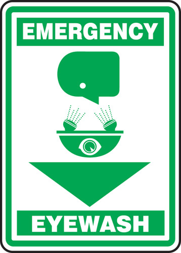 Safety Sign: Emergency Eyewash, 14" x 10", Pack/10