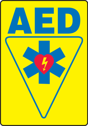 Safety Sign: AED, 14" x 10", Pack/10