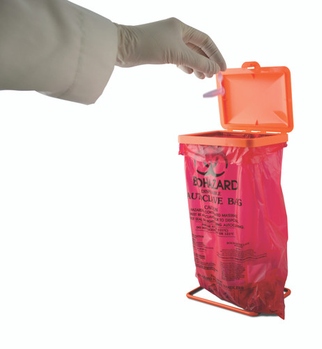 Poxygrid Bench-Top Biohazard Bag Holder Kit, Includes 100 Polyethylene 8-1/2 x 11 in. Bags