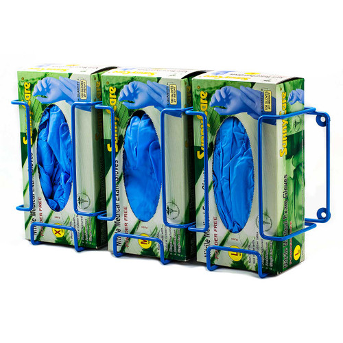 Poxygrid Glove Dispenser Rack, Triple Box Holder, 17-1/2 x 4-1/4 x 8-1/4 in., Blue