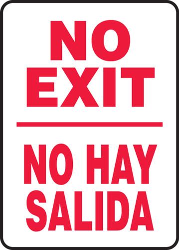Bilingual Safety Sign: No Exit/No Hay Salida, 14" x 10", Pack/10