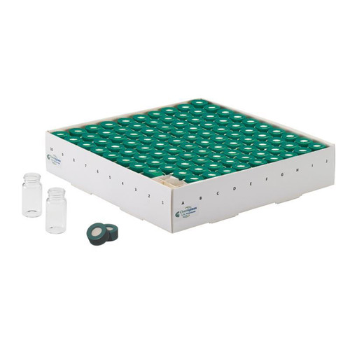 Storage Vial, 40mL, Complete, Clear, 28 x 95mm, 24-400 Green Open Top Cap, TFE Septa, case/100