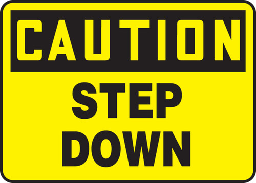 OSHA Safety Sign - CAUTION: Step Down, 14" x 20", Pack/10