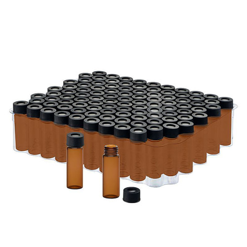 Kit, Amber 2 ml 12x32mm 9mm Thread Large Opening RAM Vial and a 040" Red PTFE/Silicone Septa Lined BONDED CLOSURE, pack/100