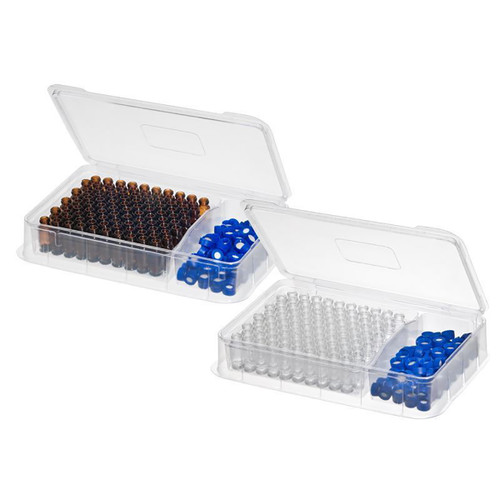 Pack, Blue Bonded Closure and Vial, Glass, 2.0 mL, 9mm Thread, Clear, 12 x 32mm, PTFE/Silicone Septa with Slit, pack/100
