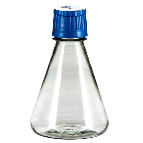 Flask, Erlenmeyer, 500mL, Plain, Sterile, Polycarbonate, 38-430 Thread with Blue Duo Cap, case/12