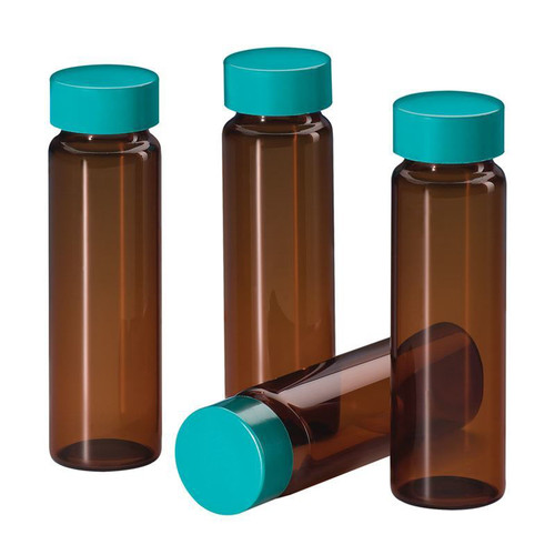 28 x 57 Vials, Amber, 20mL Capacity, 24-400 Thread with PTFE Lined Solid PTFE Caps, pack/144