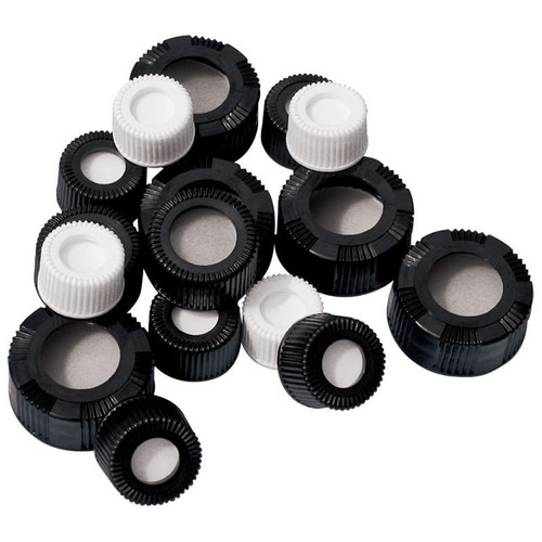 Screw Cap, Open Top, 13-425, Black with PTFE Faced Silicone Septa, pack/144