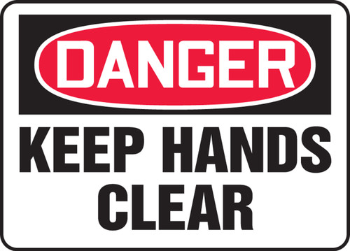 OSHA Danger Safety Sign - Keep Hands Clear, 14" x 20", Pack/10