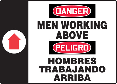 Bilingual OSHA Safety Sign - DANGER: Men Working Above, 14" x 20", Pack/10