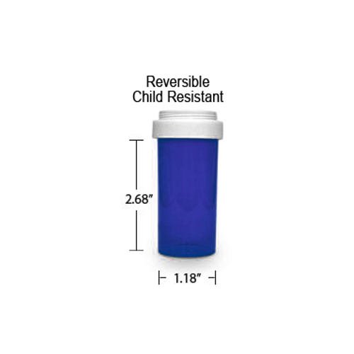 Blue Pharmacy Vials, Reversible / Child Resistant Caps, 13 dram (3/4 oz)