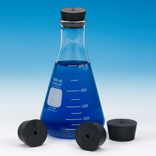 Rubber Stopper, #8, One Hole, Black, pack/6