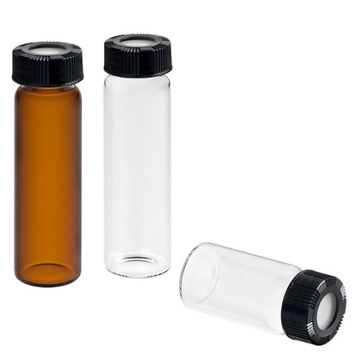 Vial, Sample, Pre-Cleaned, 20mL, Clear, 28x57mm, GPI 24-400 with PTFE Lined Screw Cap, pack/72