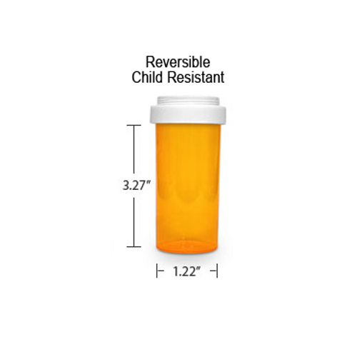 Amber Pharmacy Vials, Reversible / Child Resistant Caps, 16 dram (1 oz)