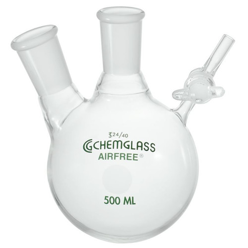 Airfree® Schlenk 500mL 2-Neck Reaction Flask, 24/40 Joint Size, 2mm Glass Stopcock, each