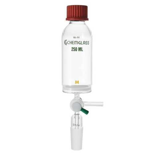 25mL Peptide Synthesis Vessel, Solid Phase, T-Bore PTFE Stopcock, Vacuum, Coarse Frit, GL 25 Thread, each