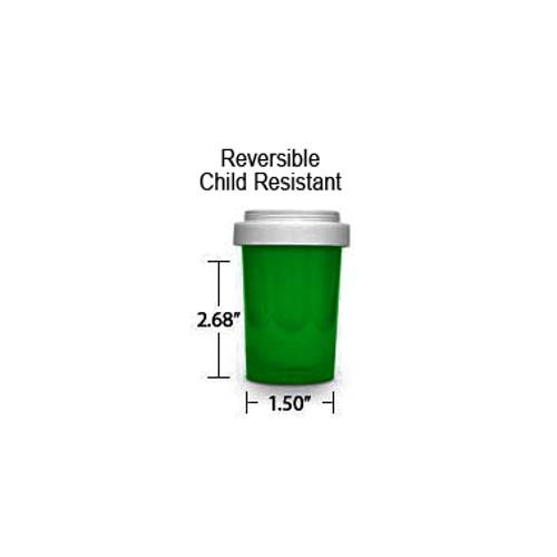 Green Pharmacy Vials, Reversible / Child Resistant Caps, 20 dram (1.25 oz)