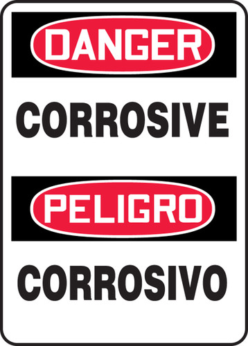 Bilingual OSHA Safety Sign - DANGER: Corrosive, 20" x 14", Pack/10