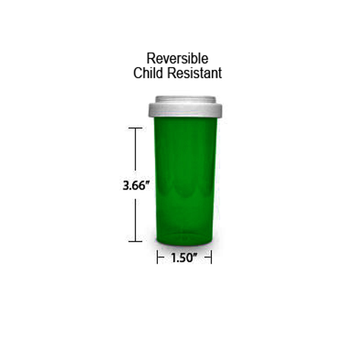 Green Pharmacy Vials, Reversible / Child Resistant Caps, 30 dram (1.875 oz)