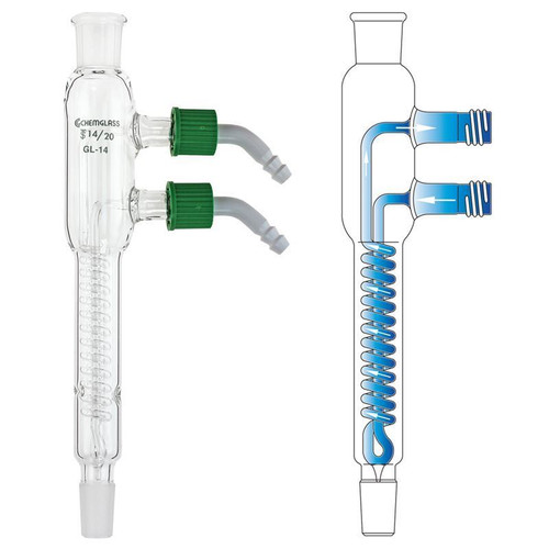 Condenser, Reflux, 205mm, 14/20 Joint, Removable Hose Connections, 100mm Jacket Length, each