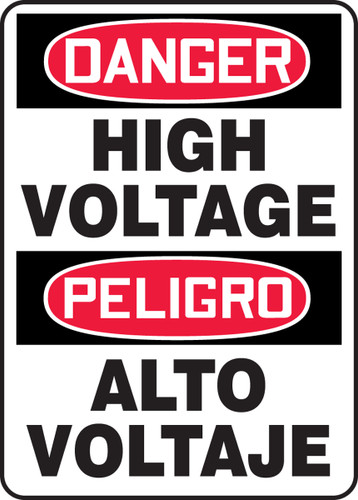 OSHA Danger Bilingual Safety Signs: High Voltage, 20" x 14", Pack/10