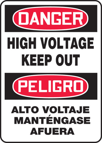 Bilingual OSHA Safety Sign - DANGER: High Voltage Keep Out, 20" x 14", Pack/10