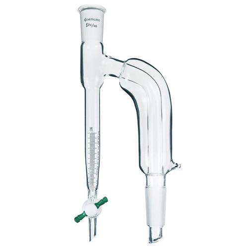 Distilling Receiver, 10mL, Moisture Test, Barrett, Jacketed, 24/40 Joint Size, 2mm PTFE Stopcock, Approx. 275mm Height x 105mm Width, each