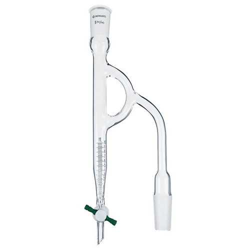 Distilling Receiver, 10mL, Moisture Test, Merlic, 14/20 Joint Size, 2mm PTFE Stopcock, Approx. 275mm Height x 75mm Width, each